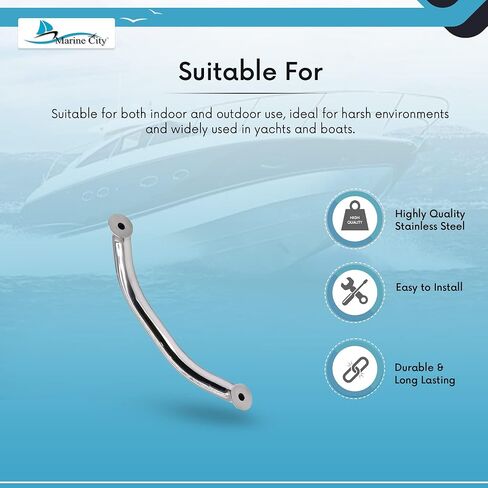 MARINE CITY Handrail Grab Rail Handle, 304 Stainless Steel with Double-End Studs, 12 Inches, Water & Corrosion-Resistant, Ideal for Marines, Boats, Yachts, Kayaks in Saudi Arabia