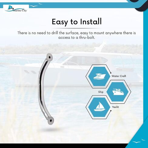 MARINE CITY Handrail Grab Rail Handle, 304 Stainless Steel with Double-End Studs, 12 Inches, Water & Corrosion-Resistant, Ideal for Marines, Boats, Yachts, Kayaks in Saudi Arabia