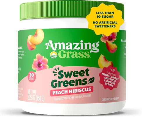 Amazing Grass Sweet Greens and Superfoods Powder for Digestive Health, Greens Powder, Digestive Enzymes, Probiotics, Spirulina, Chlorella, Summer Berry, 30 Servings in Saudi Arabia
