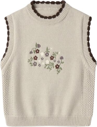 Mud Kingdom Girls Knit Sweater Vest Sleeveless Floral Embroidery Knitted Crewneck Top in Kuwait