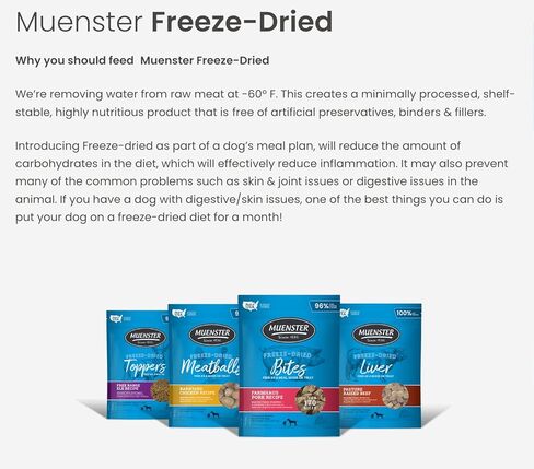 Muenster 3-in-1 Turkey-Duck-Chicken Freeze Dried Dog Food Topper (5oz) - Made in USA in Kuwait