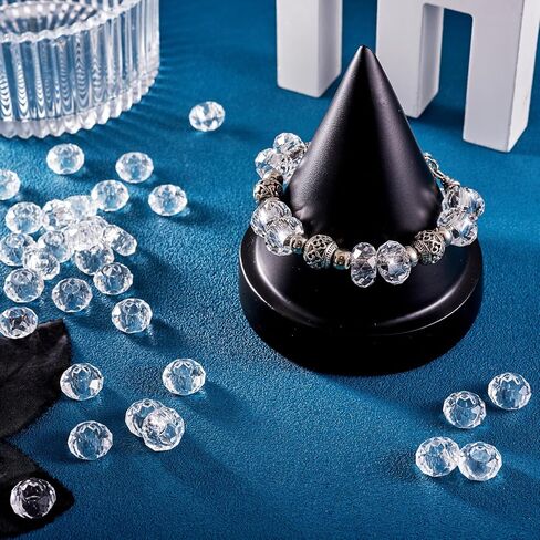 KISSITTY 100pcs Clear Glass Faceted European Beads Bulk Crystal Large Hole Loose Rondelle Spacer Beads Slide Charms No Metal Core 14x8mm for DIY Bracelet Necklace Jewelry Crafts Making Hole:5mm in Saudi Arabia