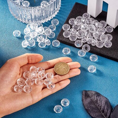 KISSITTY 100pcs Clear Glass Faceted European Beads Bulk Crystal Large Hole Loose Rondelle Spacer Beads Slide Charms No Metal Core 14x8mm for DIY Bracelet Necklace Jewelry Crafts Making Hole:5mm in Saudi Arabia