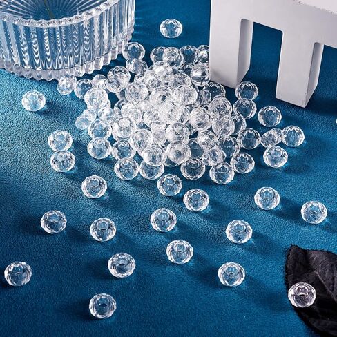 KISSITTY 100pcs Clear Glass Faceted European Beads Bulk Crystal Large Hole Loose Rondelle Spacer Beads Slide Charms No Metal Core 14x8mm for DIY Bracelet Necklace Jewelry Crafts Making Hole:5mm in Saudi Arabia