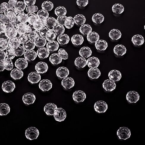 KISSITTY 100pcs Clear Glass Faceted European Beads Bulk Crystal Large Hole Loose Rondelle Spacer Beads Slide Charms No Metal Core 14x8mm for DIY Bracelet Necklace Jewelry Crafts Making Hole:5mm in Saudi Arabia