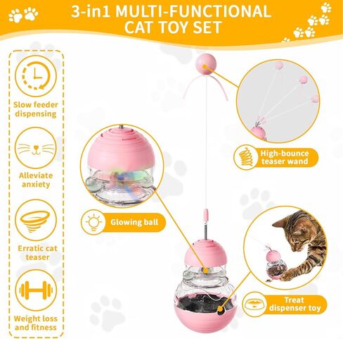 Cat Interactive Toys Engaging Wand, Durable Slow Food Treat Dispenser, and Tumbler Design for Indoor Cats, Ideal for Boredom Relief Gift for Kitten, Grape Purple in Kuwait