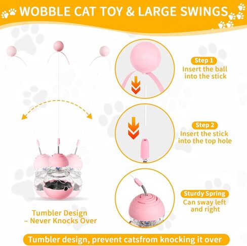 Cat Interactive Toys Engaging Wand, Durable Slow Food Treat Dispenser, and Tumbler Design for Indoor Cats, Ideal for Boredom Relief Gift for Kitten, Grape Purple in Kuwait