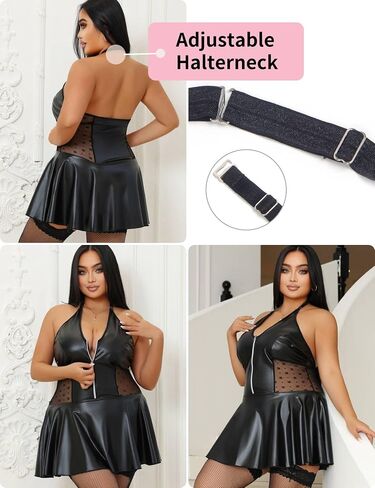 Ohyeah Pu Leatere Lingerie مجموعة للنساء بالإضافة إلى الملابس الداخلية مع الحجم مع حزام الرباط Halter Chemise Lingerie Dress in Saudi Arabia