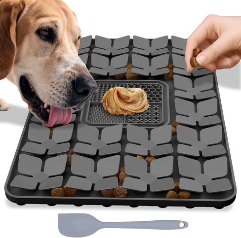 Silicone Snuffle Mat for Dogs, Interactive Slow Feeder Lick Mat, Encourages Natural Foraging, Stress Relief, Smell Training, with Suction Cups,Feed Game Toy All Breed Dogs (Grey, 16.7in x 11.4in) in Kuwait