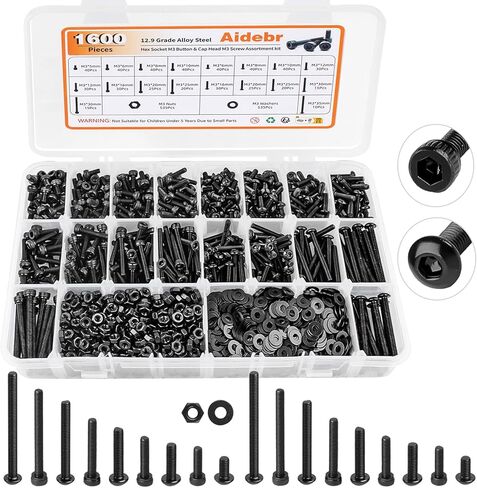 1760 قطعة من مجموعة البراغي المترية، مجموعة مسامير وصواميل مترية من سبائك الصلب من الدرجة 12.9 M2 M3 M4 M5، غطاء رأس مقبس سداسي مطلي بالزنك الأسود، مجموعة صواميل ومسامير مترية مع مفاتيح سداسية in Kuwait