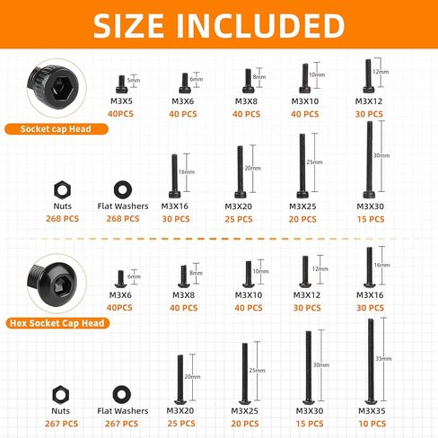 1760 قطعة من مجموعة البراغي المترية، مجموعة مسامير وصواميل مترية من سبائك الصلب من الدرجة 12.9 M2 M3 M4 M5، غطاء رأس مقبس سداسي مطلي بالزنك الأسود، مجموعة صواميل ومسامير مترية مع مفاتيح سداسية in Kuwait