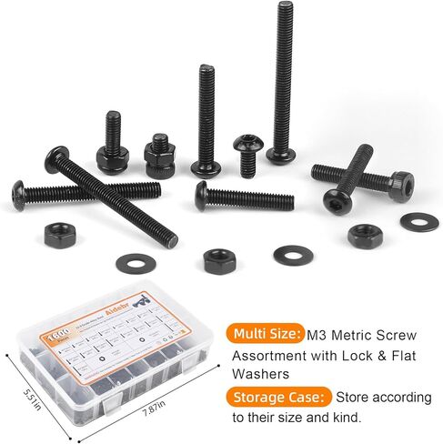 1760 قطعة من مجموعة البراغي المترية، مجموعة مسامير وصواميل مترية من سبائك الصلب من الدرجة 12.9 M2 M3 M4 M5، غطاء رأس مقبس سداسي مطلي بالزنك الأسود، مجموعة صواميل ومسامير مترية مع مفاتيح سداسية in Kuwait