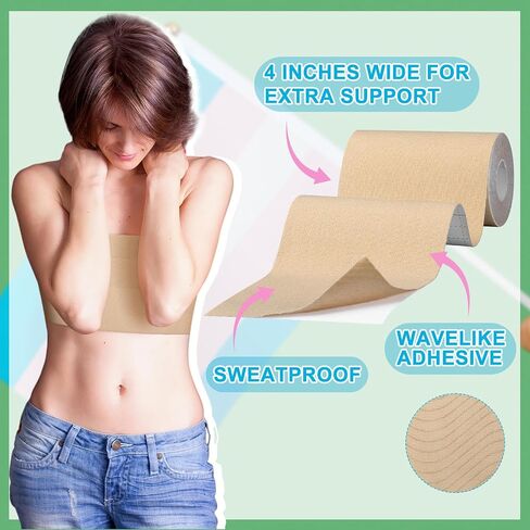 2 Rolls Trans FTM Binder Tape for Chest Binding Adhesive Trans Chest Tape Flat Invisible Tape for Breast Lift Boob Body Shaping, 4 Inch x 13 ft Each in Saudi Arabia