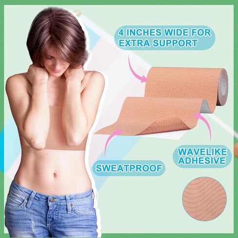 2 Rolls Trans FTM Binder Tape for Chest Binding Adhesive Trans Chest Tape Flat Invisible Tape for Breast Lift Boob Body Shaping, 4 Inch x 13 ft Each in Saudi Arabia