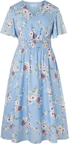 حنا نيكول للسيدات بالإضافة إلى الحجم الصيفي فستان الأزهار غير الرسمي قصير الأكمام sundress أرجوحة خط ماكسي مع جيوب in Saudi Arabia