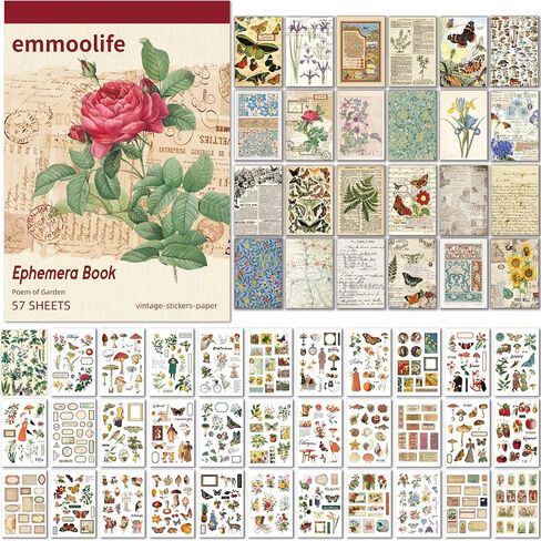 537pcs ملصقات وأوراق Washi عتيقة للاصطدامات ، كتاب الفتحة للمجلة مع الملصقات النباتية وورقة Decoupage Decoft in Kuwait