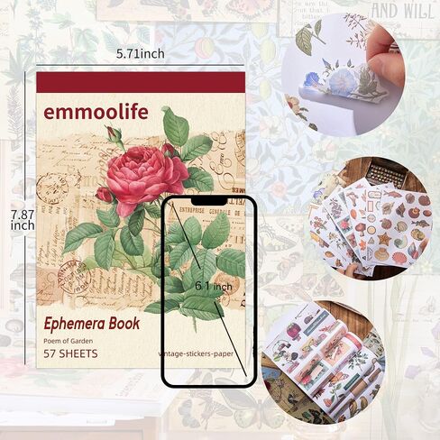 537pcs ملصقات وأوراق Washi عتيقة للاصطدامات ، كتاب الفتحة للمجلة مع الملصقات النباتية وورقة Decoupage Decoft in Kuwait