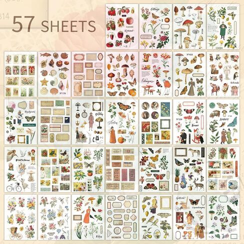 537pcs ملصقات وأوراق Washi عتيقة للاصطدامات ، كتاب الفتحة للمجلة مع الملصقات النباتية وورقة Decoupage Decoft in Kuwait