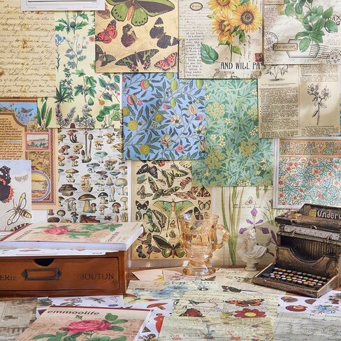 537pcs ملصقات وأوراق Washi عتيقة للاصطدامات ، كتاب الفتحة للمجلة مع الملصقات النباتية وورقة Decoupage Decoft in Kuwait