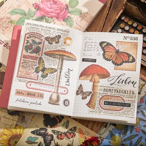 537pcs ملصقات وأوراق Washi عتيقة للاصطدامات ، كتاب الفتحة للمجلة مع الملصقات النباتية وورقة Decoupage Decoft in Kuwait