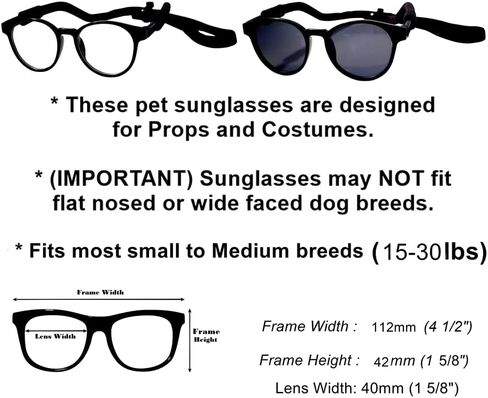 G006 Dog Pet 80s Costume Sunglasses Prophoot Photoshote Medium Breeds 20-40 LBS (عدسة سوداء متوسطة) in Kuwait