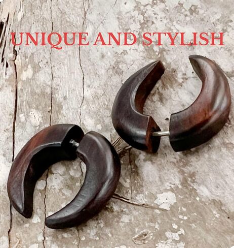 UMBRELLALABORATORY Tribal Organic Wooden Earrings Fake Gauges Sold As Pair Bohemian Jewelry Beach Tropical Tattoo in Kuwait