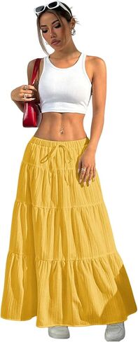 Verdusa Women's Flowy Flared Groude Boho Long Tkirt Summer Maxi Skirt in Kuwait