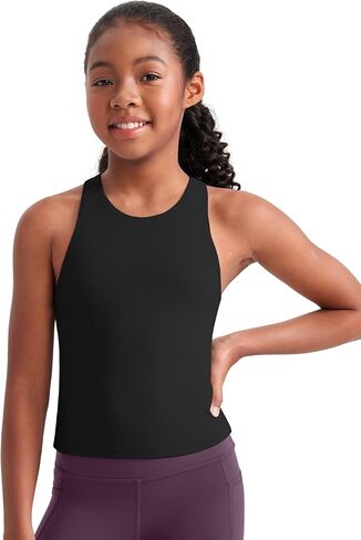 CRZ YOGA Girls Butterluxe Double Lined Tank Tops Waist Length High Neck Racerback Sleeveless Teen Kids Active Casual Dance in Kuwait