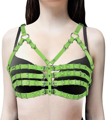 Gothic Punk Leather Bra Harness with Adjustable Straps - Stylish Body Harness for Women, Perfect for Nightclubs and Bars in Kuwait