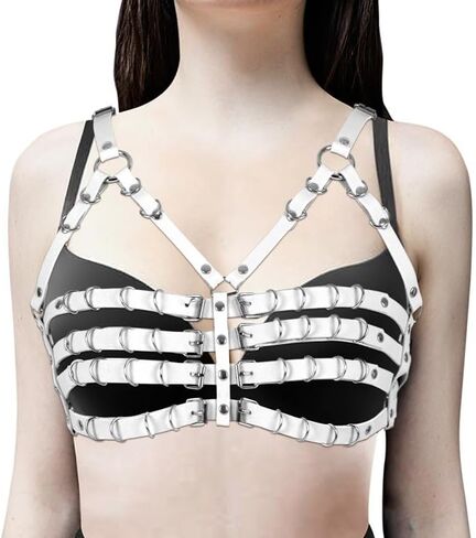 Gothic Punk Leather Bra Harness with Adjustable Straps - Stylish Body Harness for Women, Perfect for Nightclubs and Bars in Kuwait