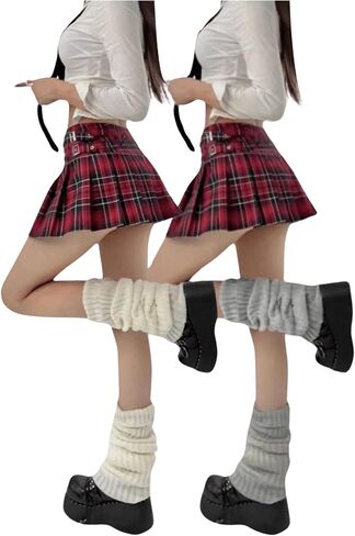 Women's 2 Pairs Ribbed Knit Leg Warmers Kawaii Preppy Boot Socks Y2K 80s Party Long Pile Socks in Kuwait