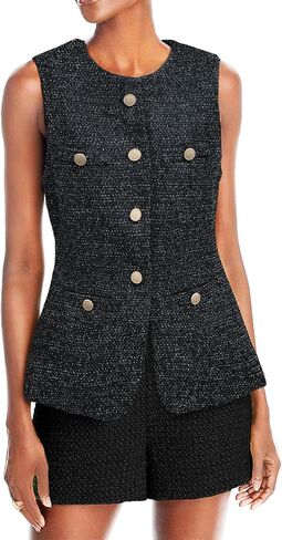 Women's 2025 Summer Tweed Vest Tops Y2K Long Sleeveless Lightweight Fashion Fully-Lined Elegant Casual with Pockets in Kuwait