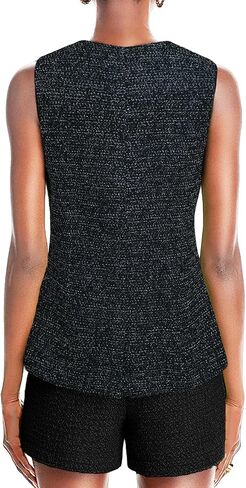 Women's 2025 Summer Tweed Vest Tops Y2K Long Sleeveless Lightweight Fashion Fully-Lined Elegant Casual with Pockets in Kuwait