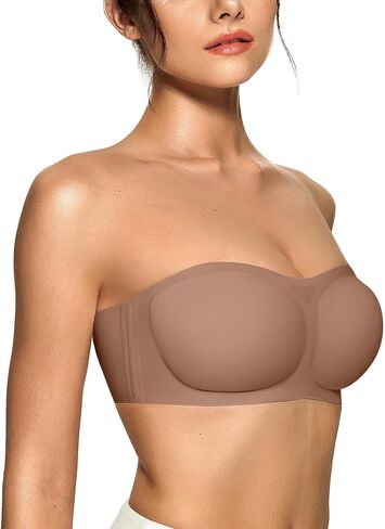 OEAK Womens Strapless Bras Push Up Bandeau Bra Non Slip Wireless Supportive Padded Bras Seamless Comfortable Tube Bra Small Black in Kuwait