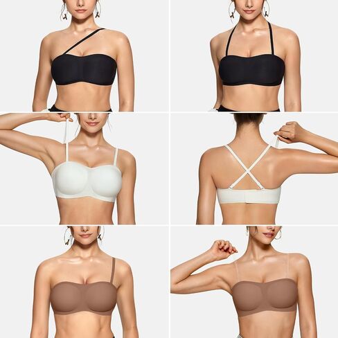 OEAK Womens Strapless Bras Push Up Bandeau Bra Non Slip Wireless Supportive Padded Bras Seamless Comfortable Tube Bra Small Black in Kuwait