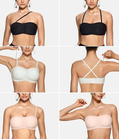 OEAK Womens Strapless Bras Push Up Bandeau Bra Non Slip Wireless Supportive Padded Bras Seamless Comfortable Tube Bra Small Black in Kuwait