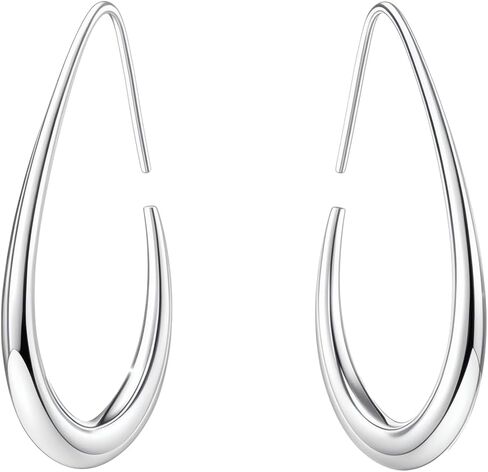 Delicate Teardrop Hoop Earrings for Women - 18k Gold Plated Large Oval Pull-Through Hoops, High Polished Statement Jewelry Gift in Saudi Arabia