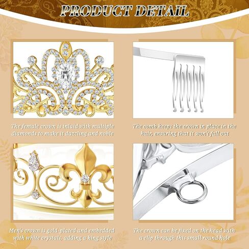 Sasylvia 8 Pcs Proms King and Queen Crown Set for Men Women Metal Rhinestone Crowns and Tiaras Crystal Headband for Weddings Bridal Cosplay Party Accessories, Silver Gold in Saudi Arabia