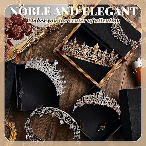 Sasylvia 8 Pcs Proms King and Queen Crown Set for Men Women Metal Rhinestone Crowns and Tiaras Crystal Headband for Weddings Bridal Cosplay Party Accessories, Silver Gold in Saudi Arabia