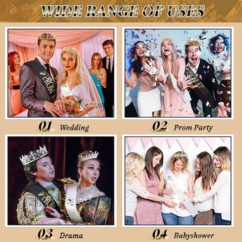 Sasylvia 8 Pcs Proms King and Queen Crown Set for Men Women Metal Rhinestone Crowns and Tiaras Crystal Headband for Weddings Bridal Cosplay Party Accessories, Silver Gold in Saudi Arabia