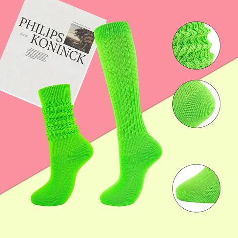 Women Neon Slouch Socks 80s/90s Scrunch Knee High Socks with Neon Earrings & Scrunchies 80s 90s Party Outfits Costume in Saudi Arabia