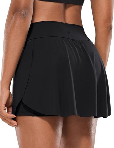 CRZ YOGA High Waisted Side Slit Tennis Skirts for Women - Mini Lined A Line Running Athletic Skort with Inner Pockets in Kuwait