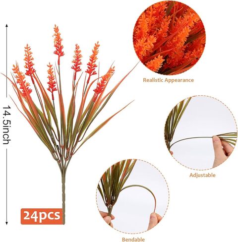 Geegoods 48 Bundles Artificial Plants Flowers Outdoor – Faux Lavender Flowers with Monkey Grass UV Resistant Plastic Faux Plants for Garden Porch Window Patio Hanging Planter Home Decor in Kuwait