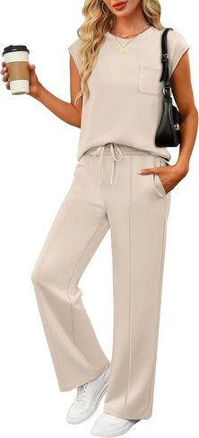 ANRABESS Two Piece Sets for Women Summer Sleeveless Sweatsuits Wide Leg Casual Lounge Set Matching Vacation Travel Outfits in Saudi Arabia