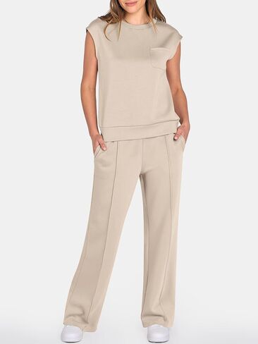 ANRABESS Two Piece Sets for Women Summer Sleeveless Sweatsuits Wide Leg Casual Lounge Set Matching Vacation Travel Outfits in Saudi Arabia