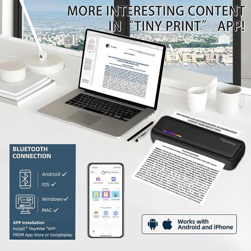 الطابعات اللاسلكية الحرارية المحمولة للاستخدام المنزلي ، ودعم طبقة التغطيف غير المنزلي لحرف 8.5 "x11" US وورق حراري بحجم A4 متوافق مع iOS و Android & Lawtop للوشم والسفر والمكتب والمكتب in Kuwait
