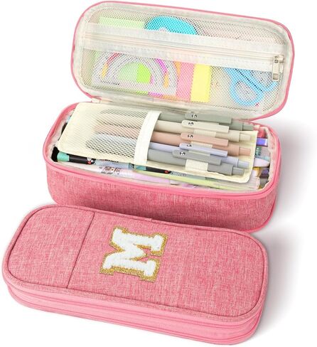 Large Capacity Pink Pencil Case, Cute Pencil Case Pencil Pouch with Zipper For Girls Women, Expandable Preppy Pencil Bag Large Storage High Capacity Bag Organizer for School Home Office Supplies, A in Kuwait