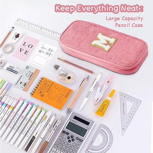 Large Capacity Pink Pencil Case, Cute Pencil Case Pencil Pouch with Zipper For Girls Women, Expandable Preppy Pencil Bag Large Storage High Capacity Bag Organizer for School Home Office Supplies, A in Kuwait