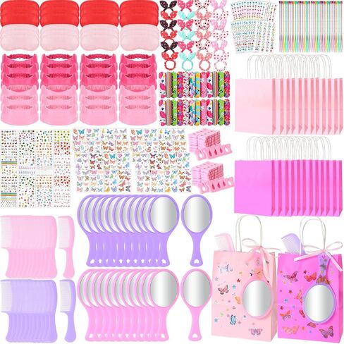 Pinkunn 176 Pcs Spa Party Supplies for Girls Multiple Spa Party Favors for Kids Pink Braid Clip Eye Mask Mirror Comb Emery Boards Toe Separator Hairband Nail Sticker Tattoo Sticker Pink Gift Bags in Saudi Arabia