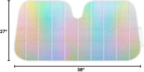 BDK Crystal Mermaid Car Windshield Sun Shade Accordion Folding Sunshade for Car Windshield Blocks UV Rays Sun Visor for Cars Front Window Protector - Easy Setup Keeps Vehicle Cool - 58 x 27 inches in Kuwait